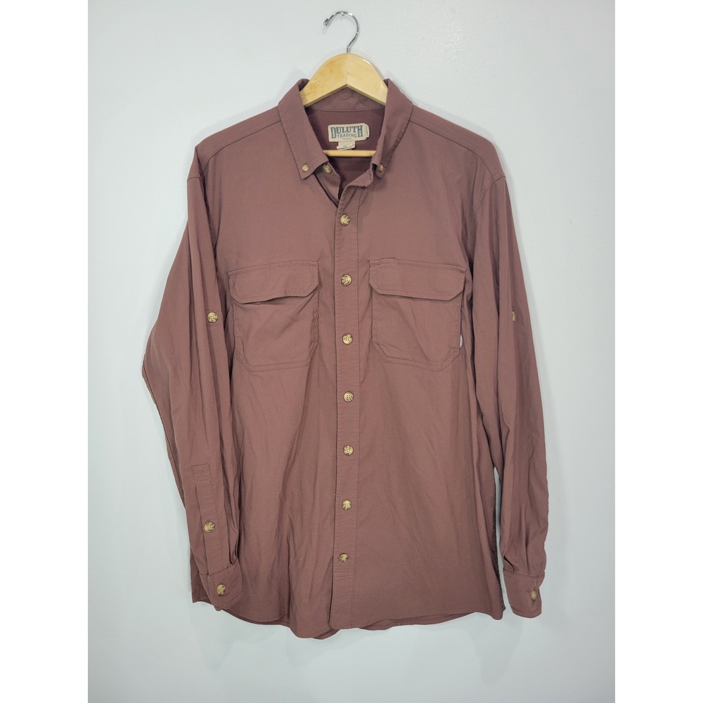Duluth Trading Co Mens Large Tall Mauve Nylon Stretch Roll Tab Fishing Shirt